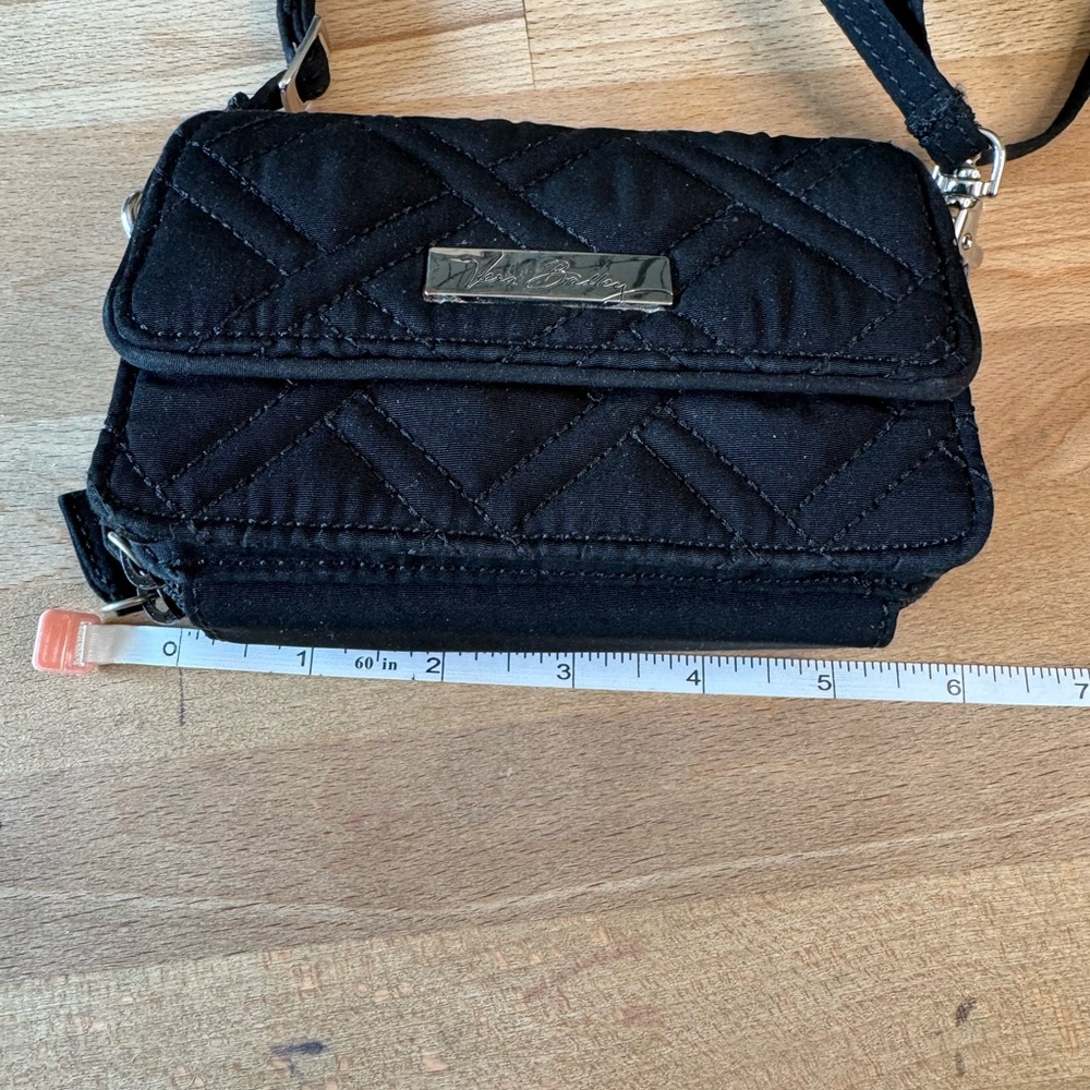 Vera Bradley Purse Mini Micro Black Quilted Crossbody Wristlet Organizer Strap - Picture 13 of 15